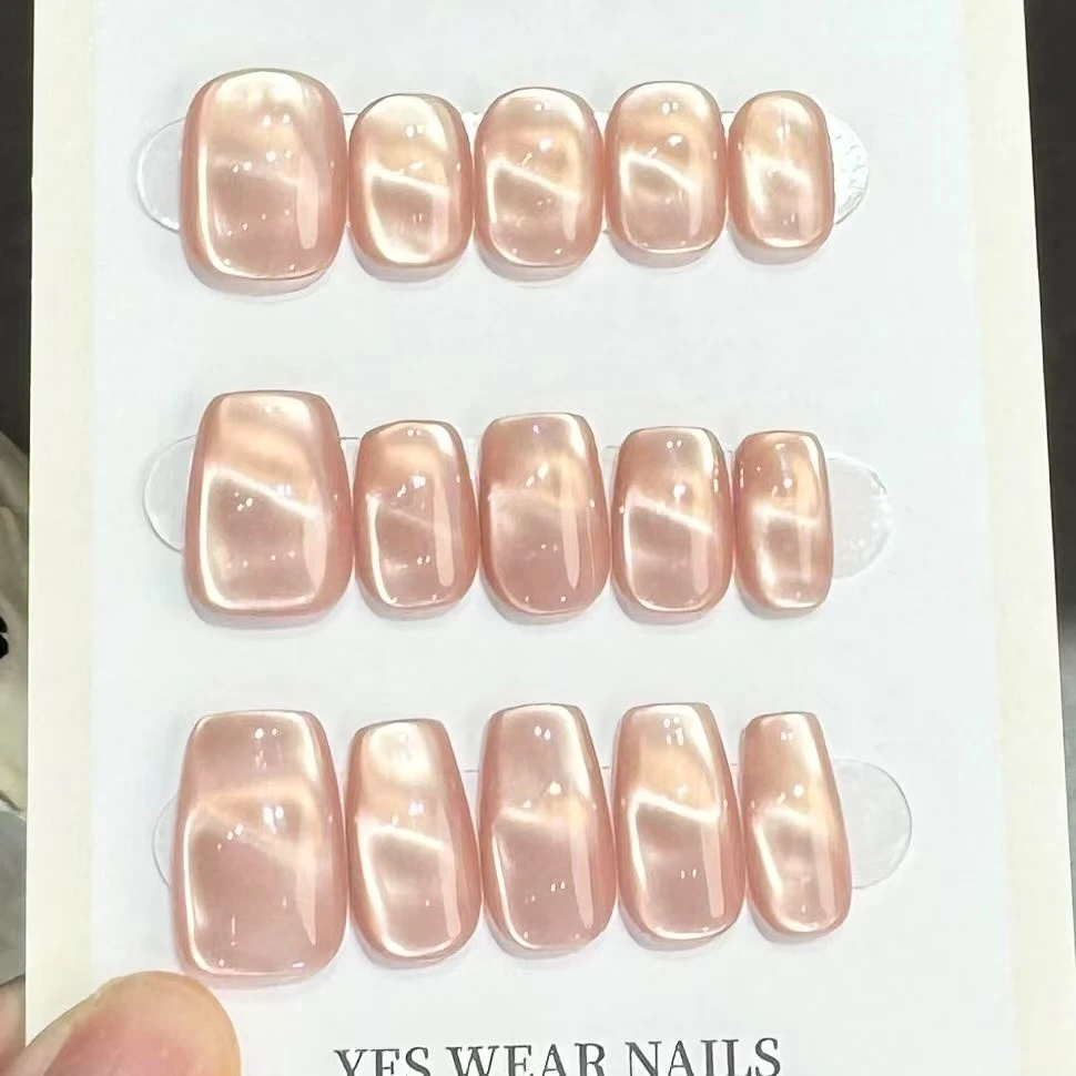 【鎏金粉水波】野世穿戴甲 爆闪美甲 纯手工穿戴甲