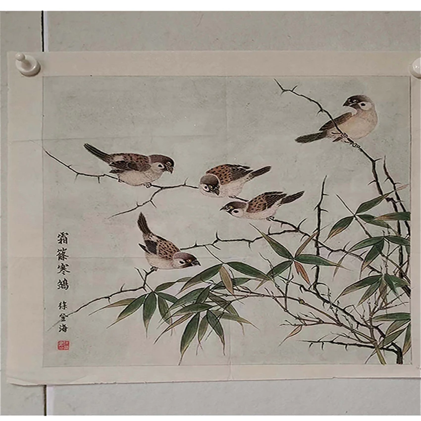 61 纯手绘老字画《花鸟》斗方   尺寸54×54