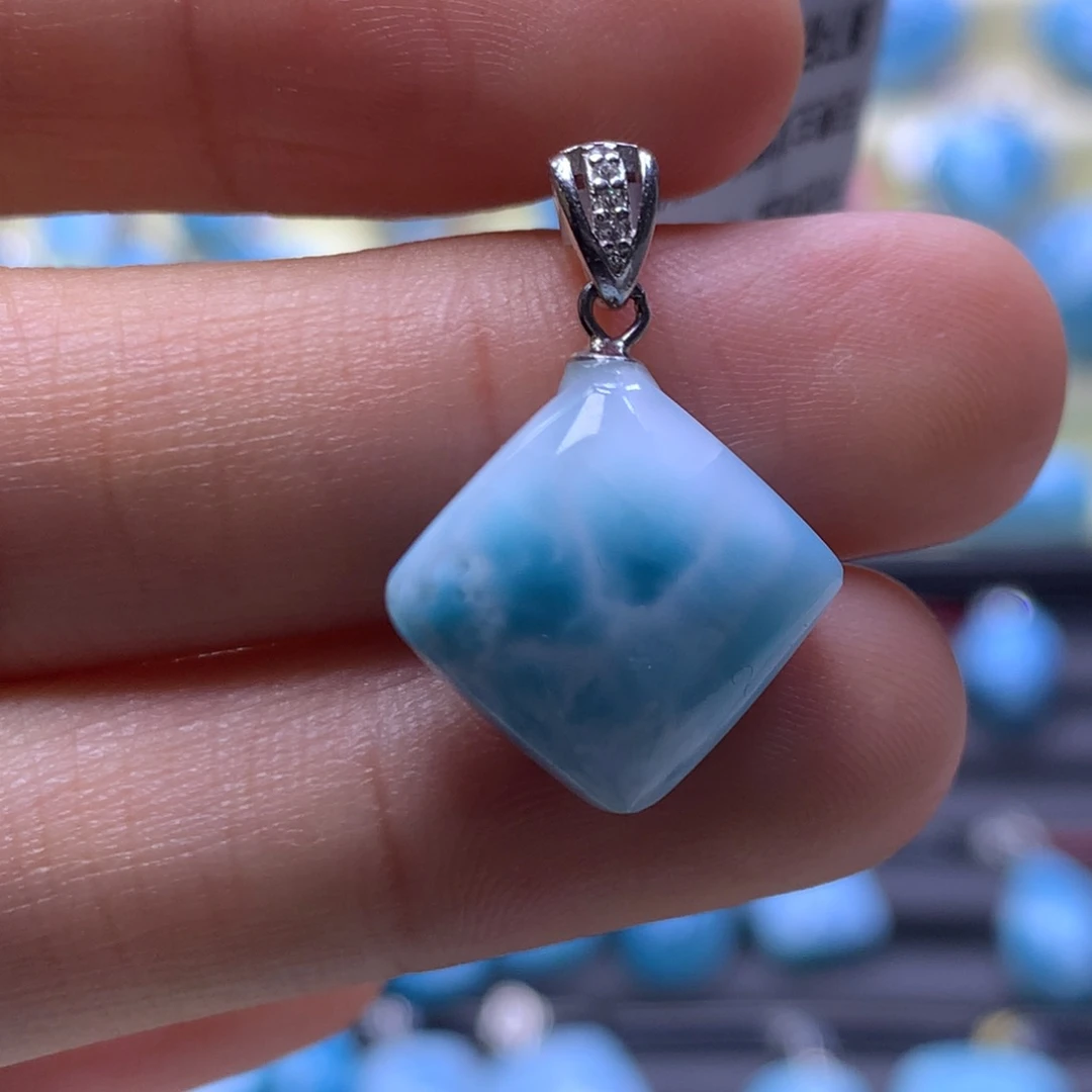 针钠钙石（海纹石）银S925镶嵌吊坠(不含链)无事牌吊坠色差略异