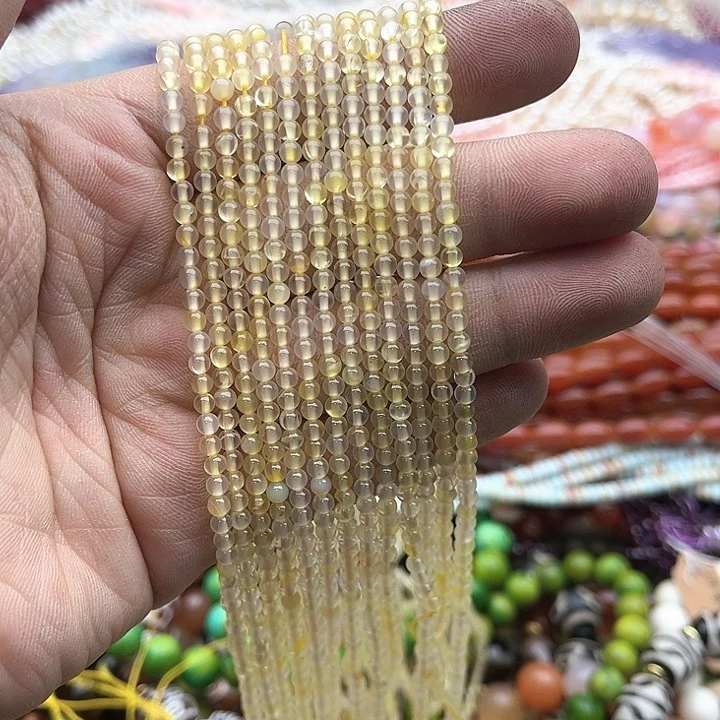 玛瑙/玉髓珠宝半成品未镶嵌一条3mm左右冰种黄玛瑙珠