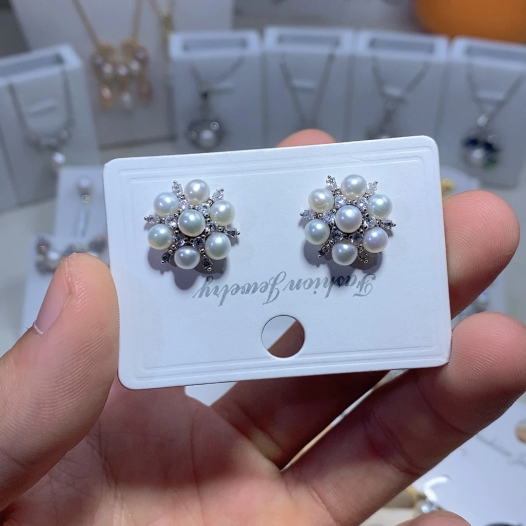 耳饰银S925镶嵌淡水珍珠