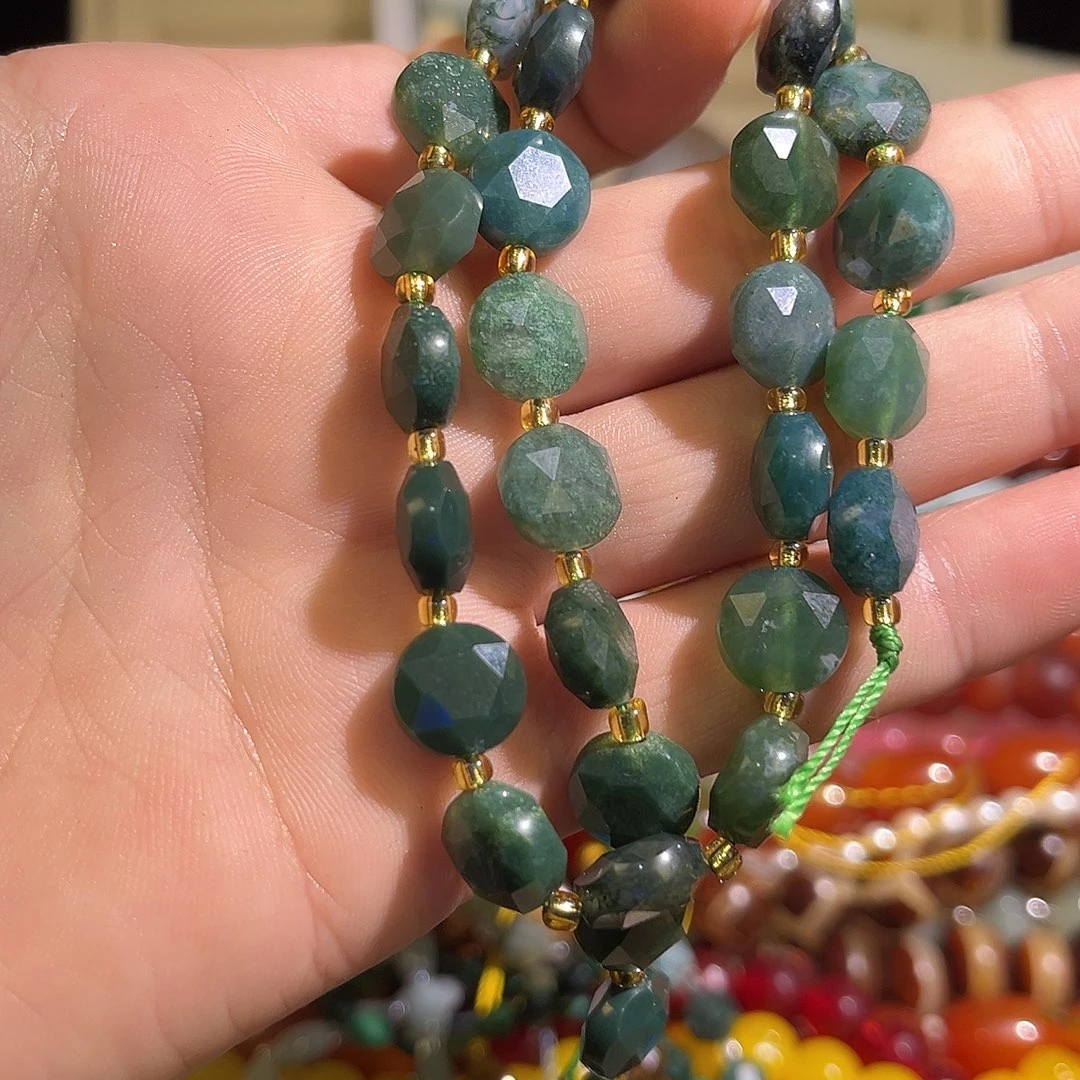 玛瑙/玉髓未镶嵌珠宝半成品印度绿玛瑙卡10mm切面