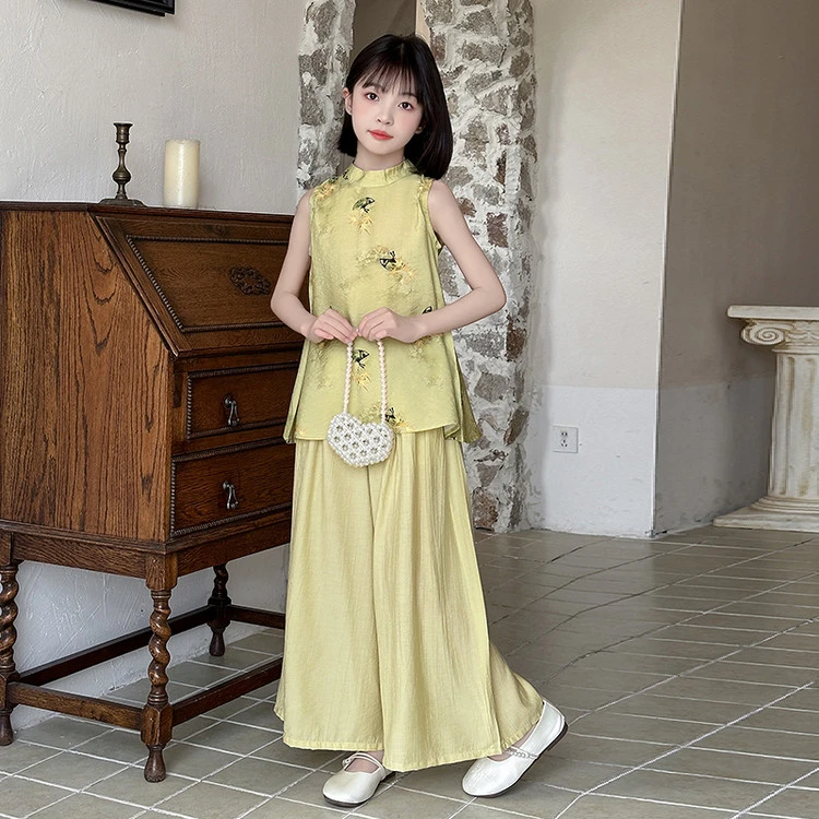 6-10-9-12-15岁大童女装国风童装女孩衣服女童夏装套装无袖新中式