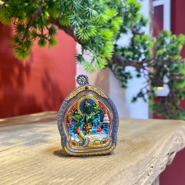 绿度母手工擦擦 亚克力外包银壳 多选绳礼盒发