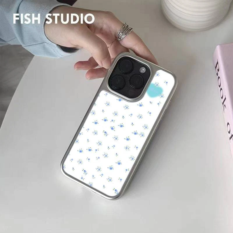 新款韩系碎花爱心玻璃手机壳适用苹果16pro小米15opporeno14/13no