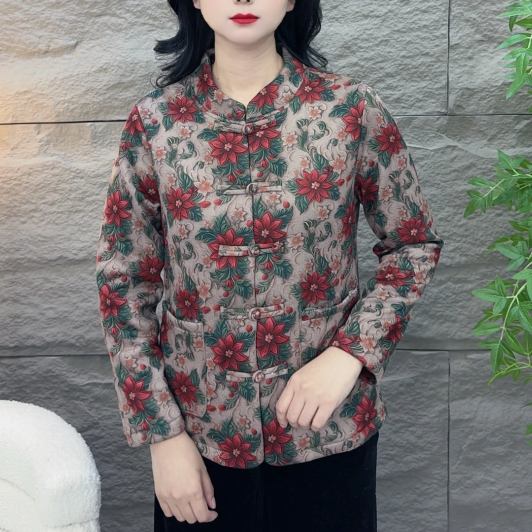小棉女装口袋加绒盘扣中国风厚款中老年女装民族风