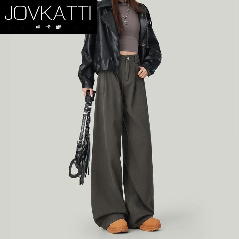 设计感高腰宽松牛仔裤女2025新款秋冬美式垂感简约阔腿裤