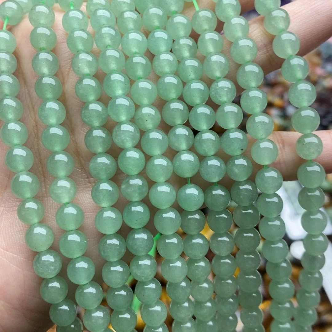 玛瑙/玉髓未镶嵌珠宝半成品一条纯天然绿东陵玉圆珠6mm