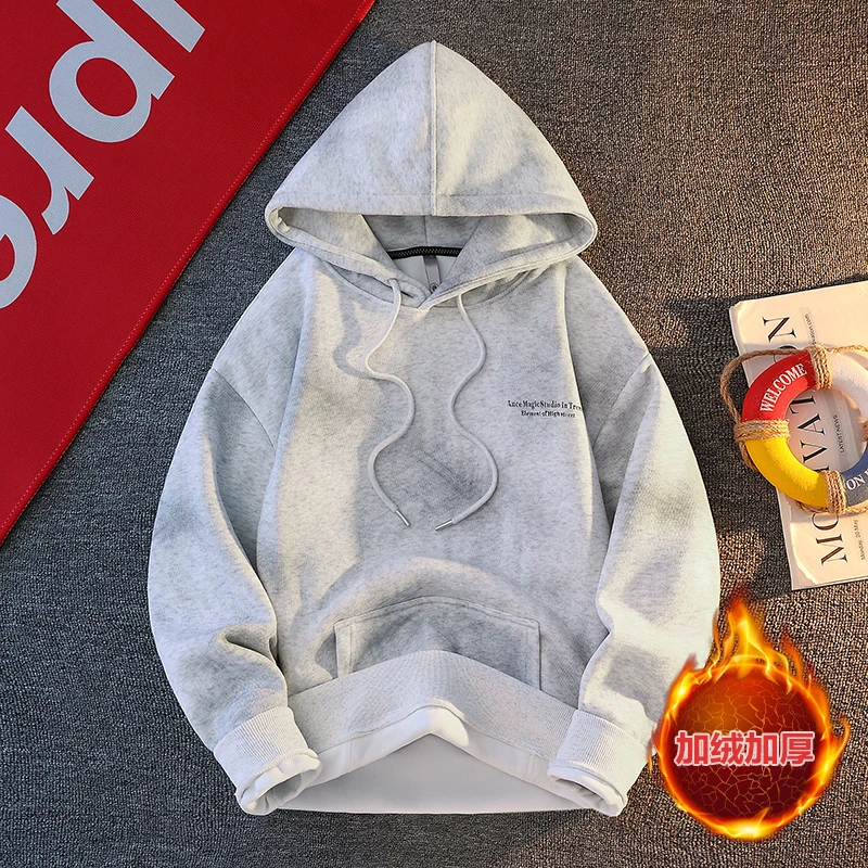 【旺银良衣】秋冬加绒加厚卫衣男士潮流设计扎染连帽休闲百搭上衣