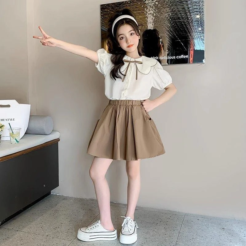 女童夏装短袖套装2025新款洋气童装儿童jk制服裙子女大童两件套