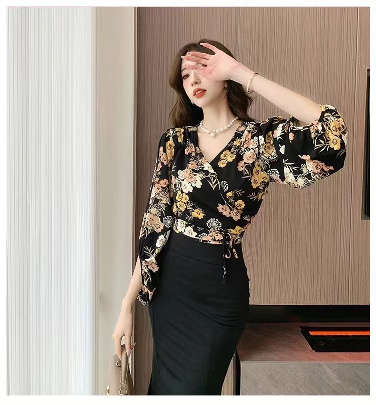 名媛花色绑带开衫复古风