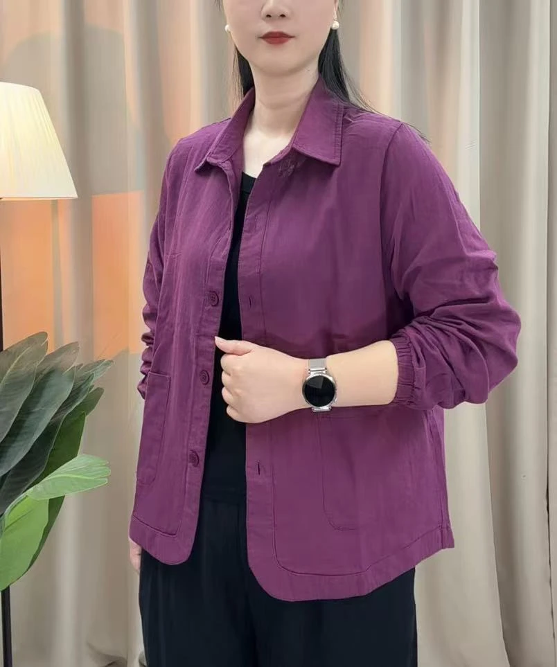 FH秋季纯色长袖短外套休闲透气女装显瘦女士时尚百搭韩版妈妈装