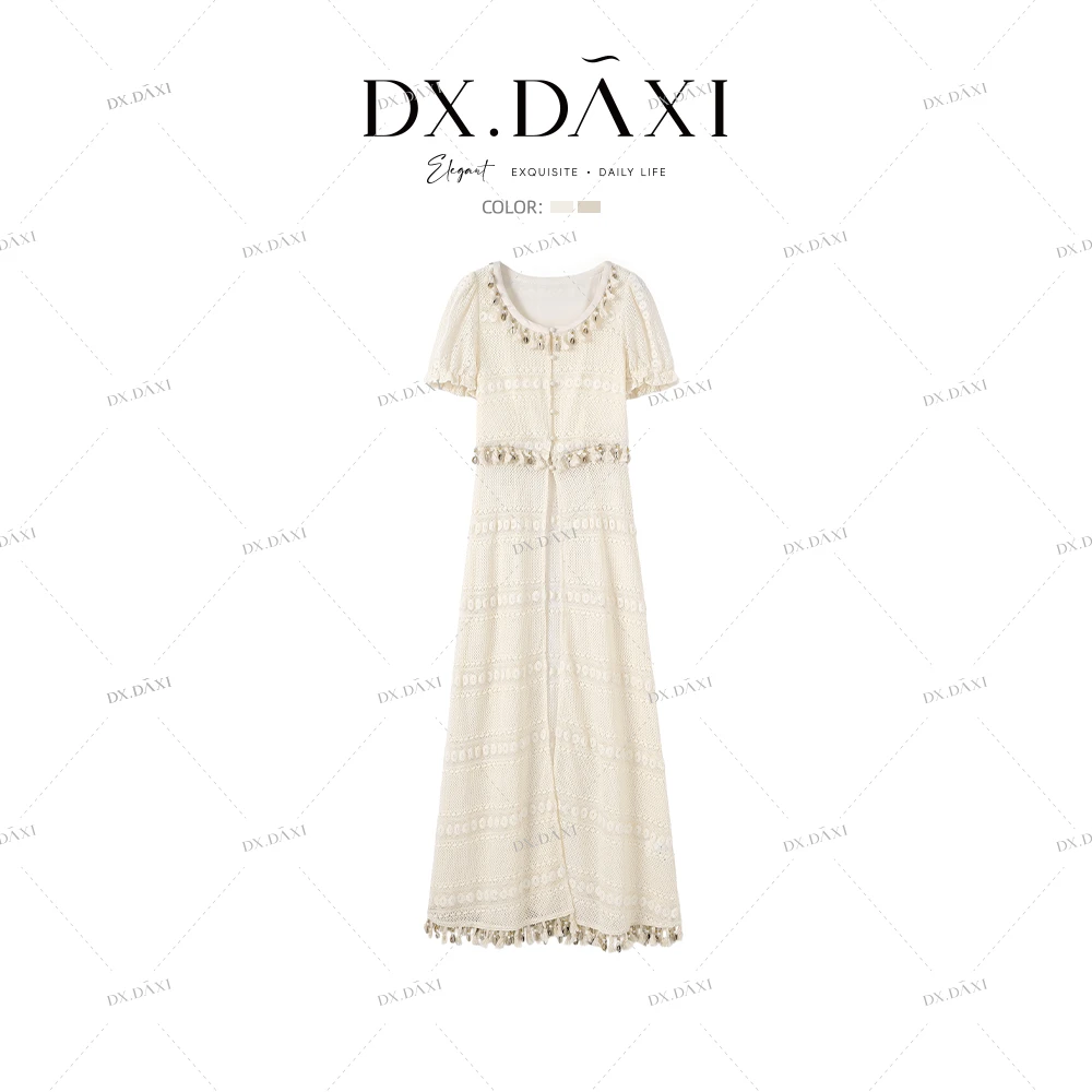 DX.DAXI【安妮假日】镂空拼接夏蕾丝温柔气质针织外套时尚长款上衣