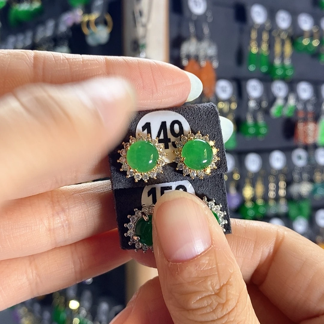 翡翠银S925镶嵌耳饰149