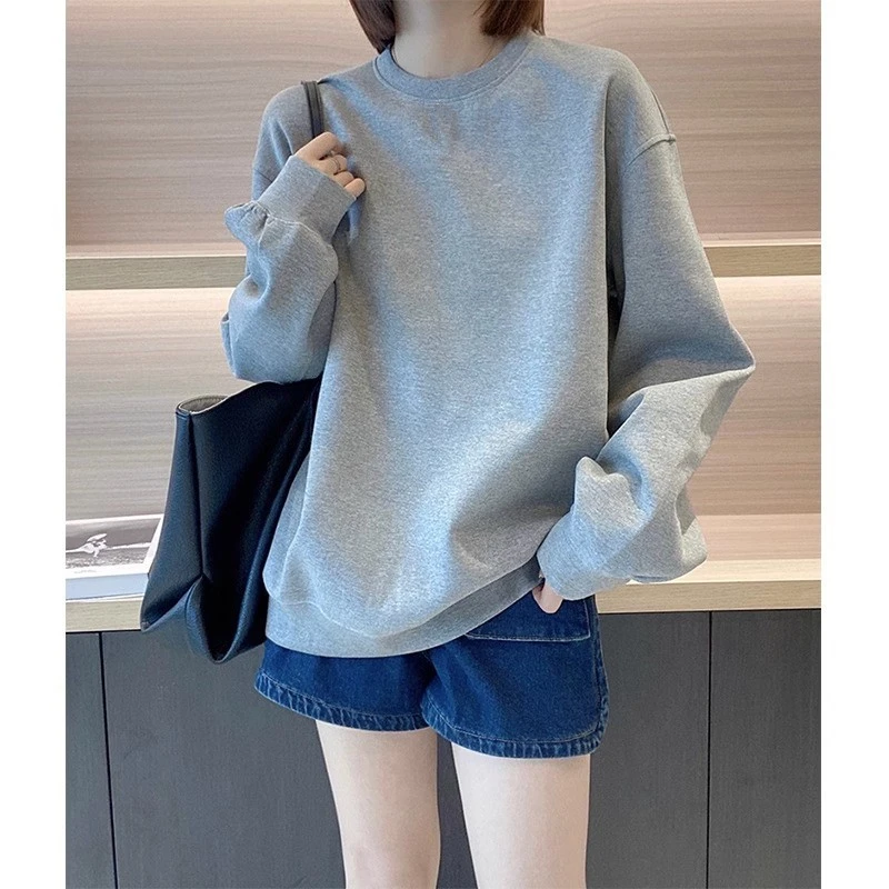 加厚加绒卫衣女新款2025爆款时尚洋气秋冬季宽松大码圆领无帽上衣