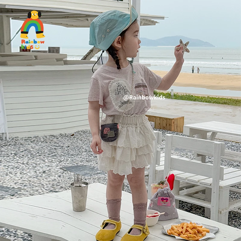 【彩虹家】2025夏款卡通休闲T百褶裙套装-88164