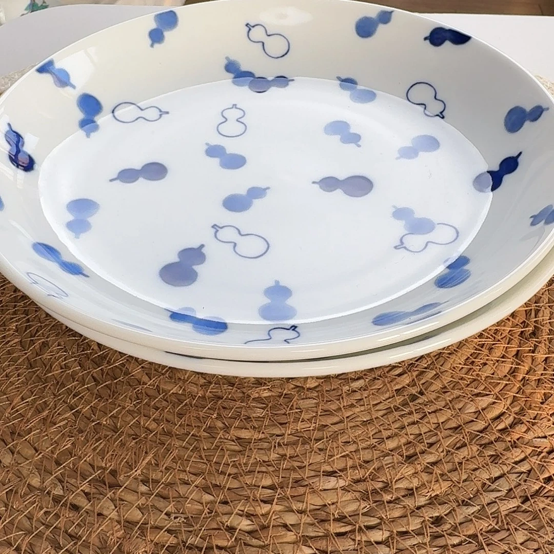 瓷片几何葫芦纹22厘米深盘2只