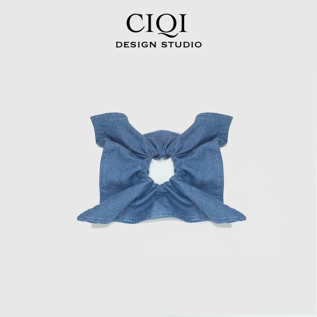 CIQI STUDIO高级感牛仔蓝大肠发圈百搭简约纯色头绳发饰25744