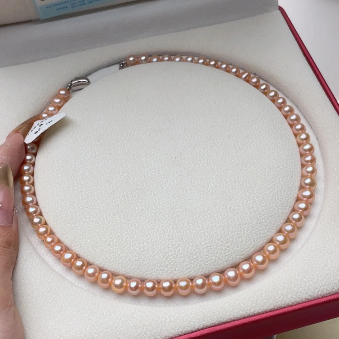 淡水珍珠银S925镶嵌颈饰7-8