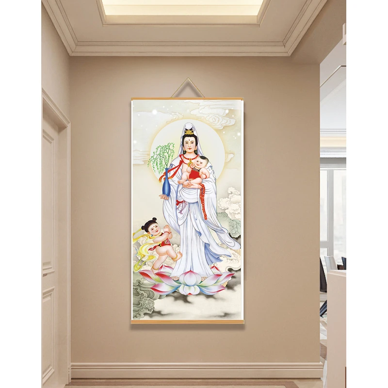 【98送子观音】60x120cm现代简约挂轴装饰画办公室家居装饰画