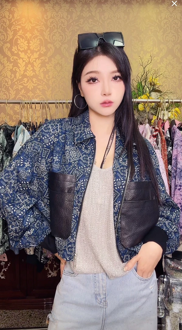 1506女街头风短款常规款短外套气质提花拼接口袋