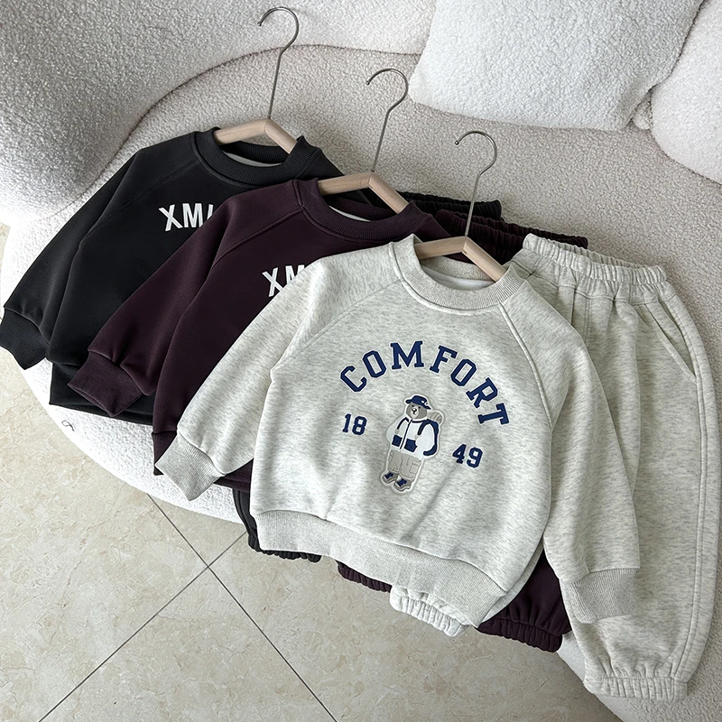 儿童加绒套装男童秋冬休闲韩版卫衣卫裤套装宝宝加厚卫衣套装