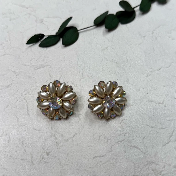 铜合金合成锆石耳饰 【六六中古】孤品复古耳夹th6459