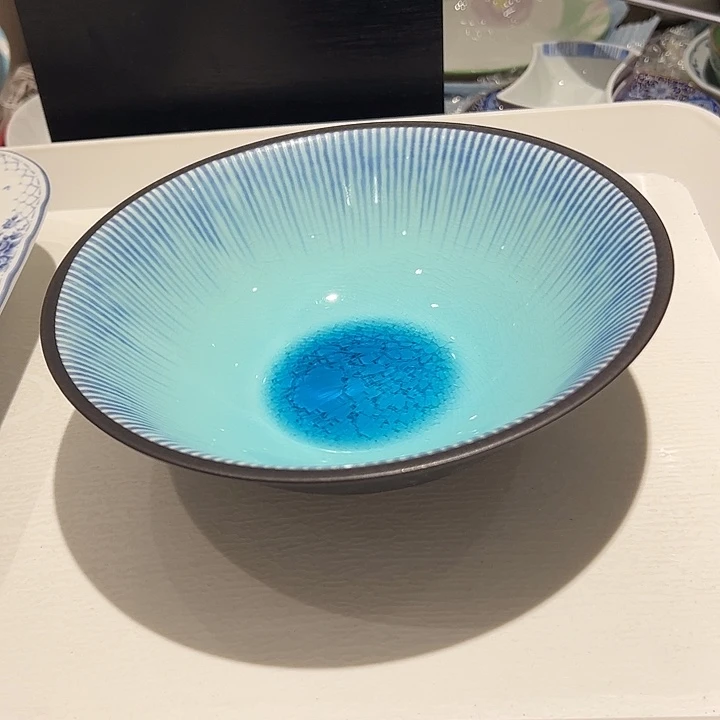 @***常瓷结晶大斗笠青花手绘超超美