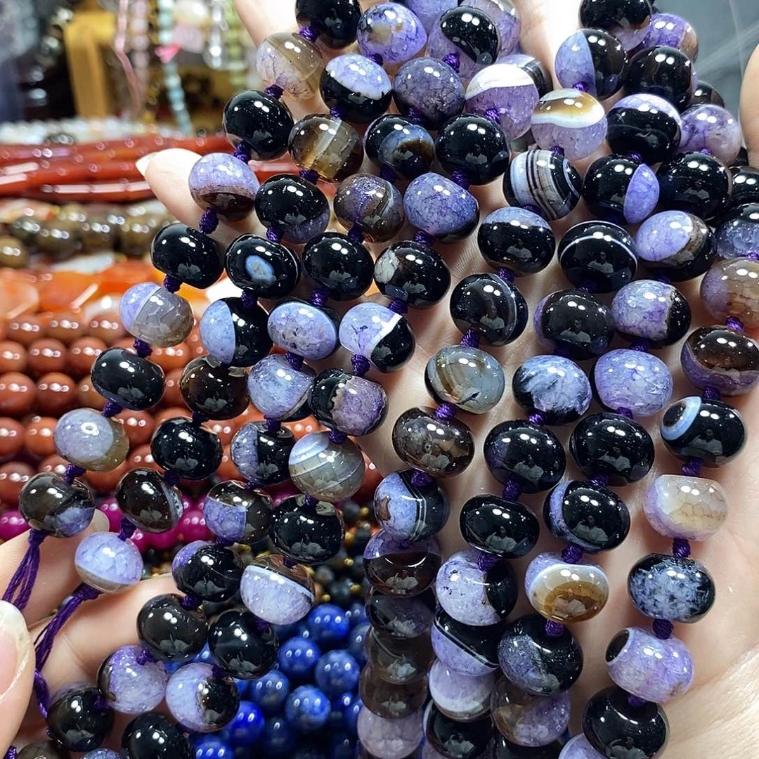 玛瑙/玉髓未镶嵌珠宝半成品玛瑙水晶共生车轮一条卡14mm