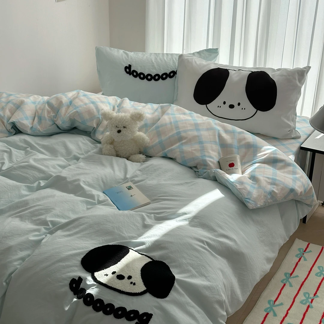 猫咪日记ins混搭可爱刺绣四件套水洗棉被套卡通双单人学生宿舍