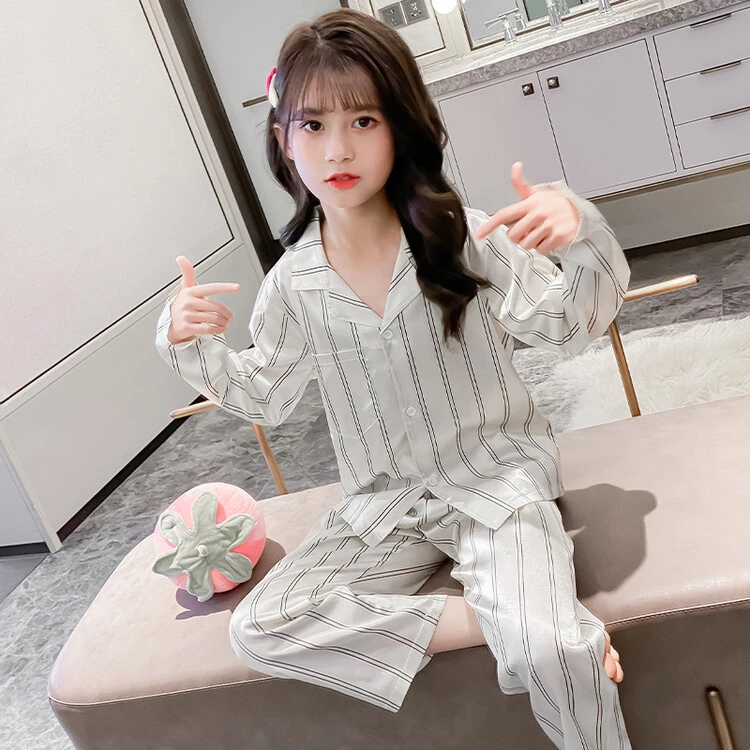 女童睡衣冰丝长袖春秋夏季中大童甜美居家空调儿童薄款家居服套装