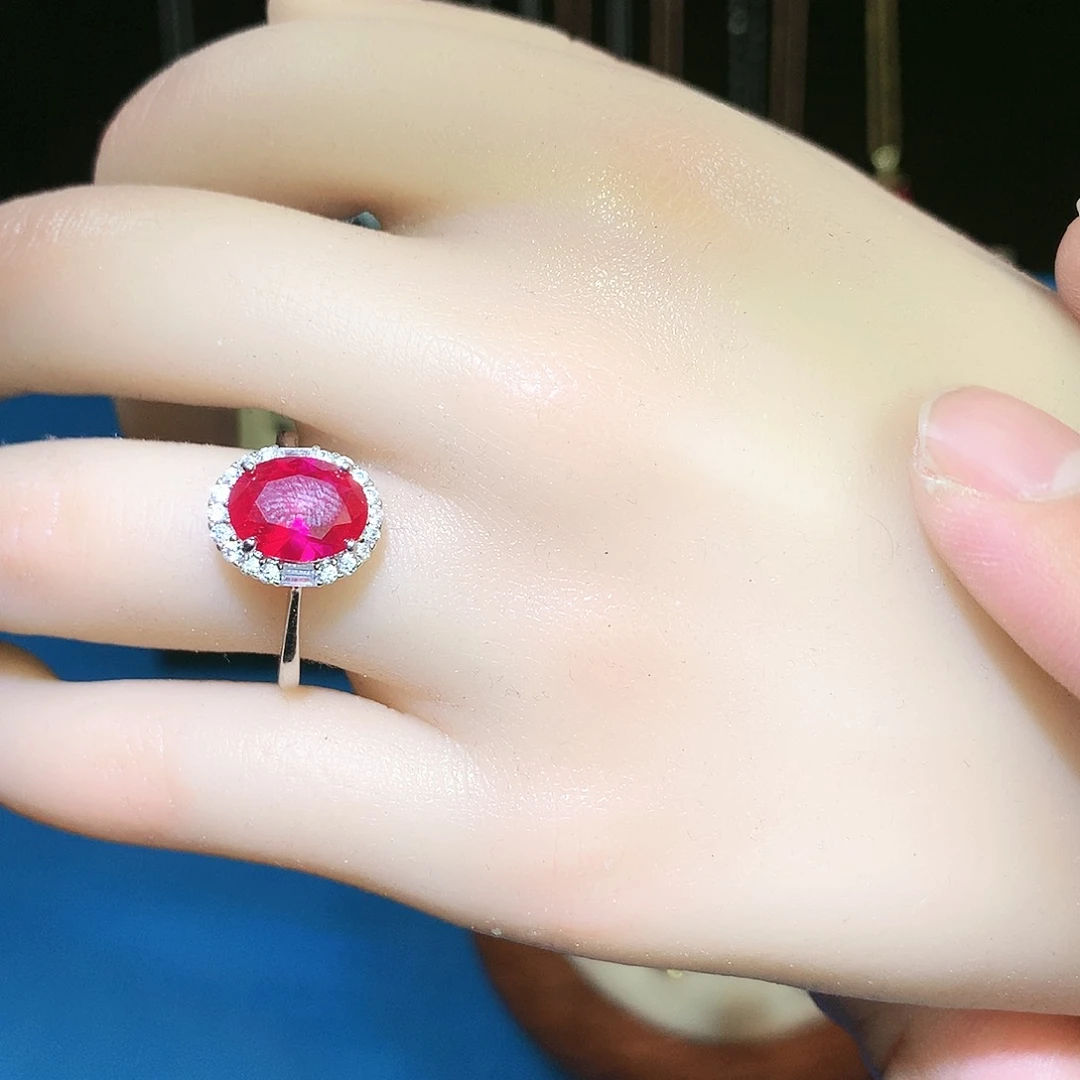 红宝石戒指银S925镶嵌