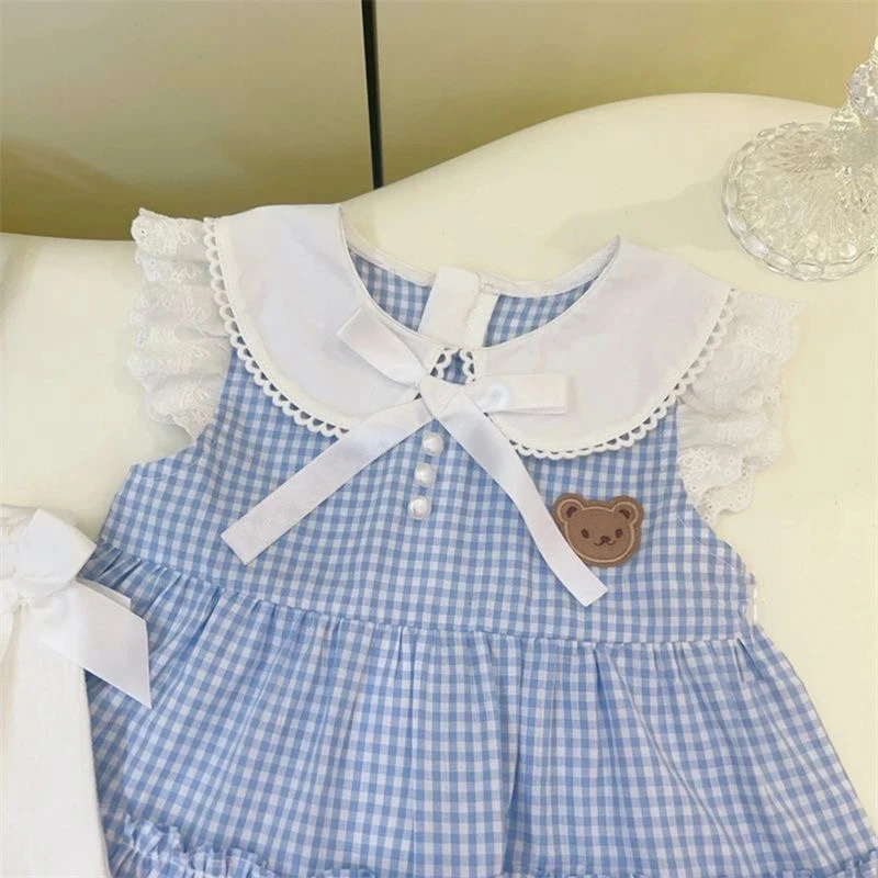 【花卷kids】经典时尚蓝色格子连衣裙女童女宝夏季无袖韩版AQ52001