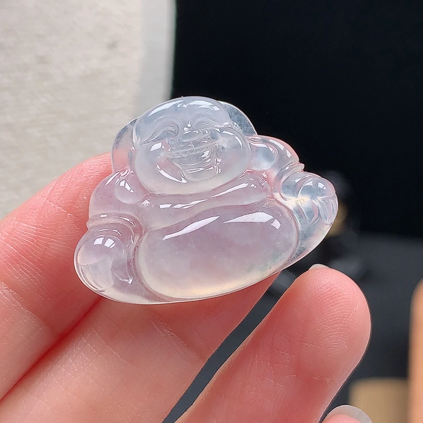 缅甸天然翡翠A货吊坠冰种飘花佛公21.4*29.8*4.8mm