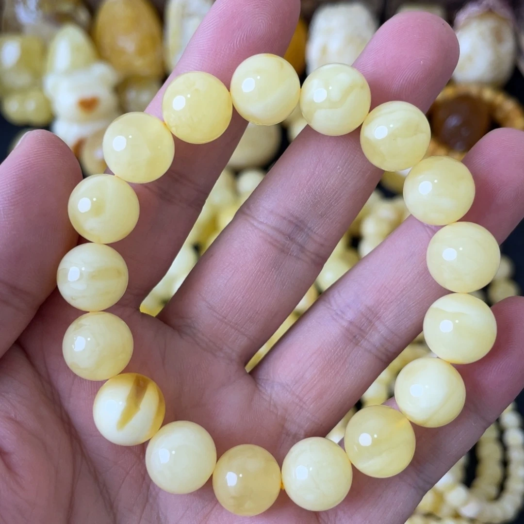 未镶嵌琥珀手串12+妖白花圆珠手串