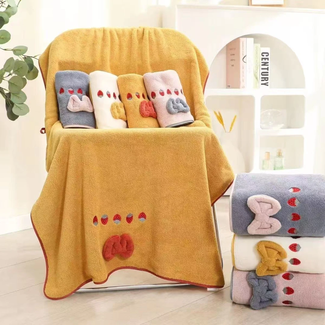 可爱立体网红蝴蝶结珊瑚绒浴巾成人加厚吸水家用洗澡大浴巾毛巾