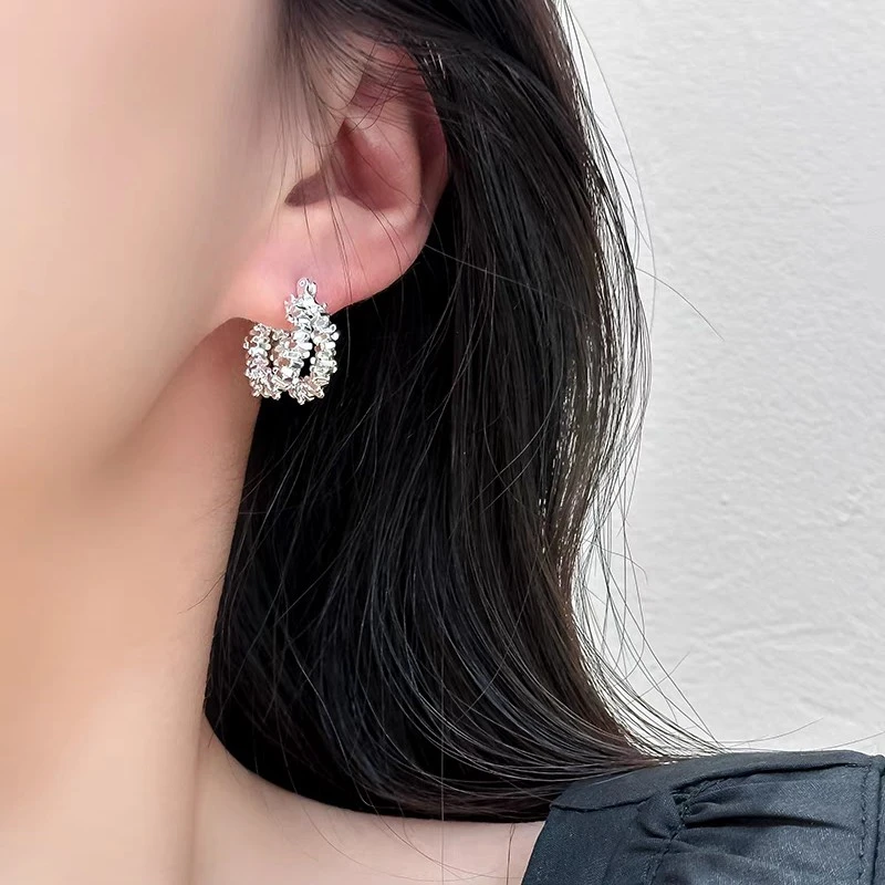 925银耳饰 高级感双层碎银子超闪耳环耳圈耳钉冷淡风高级感女