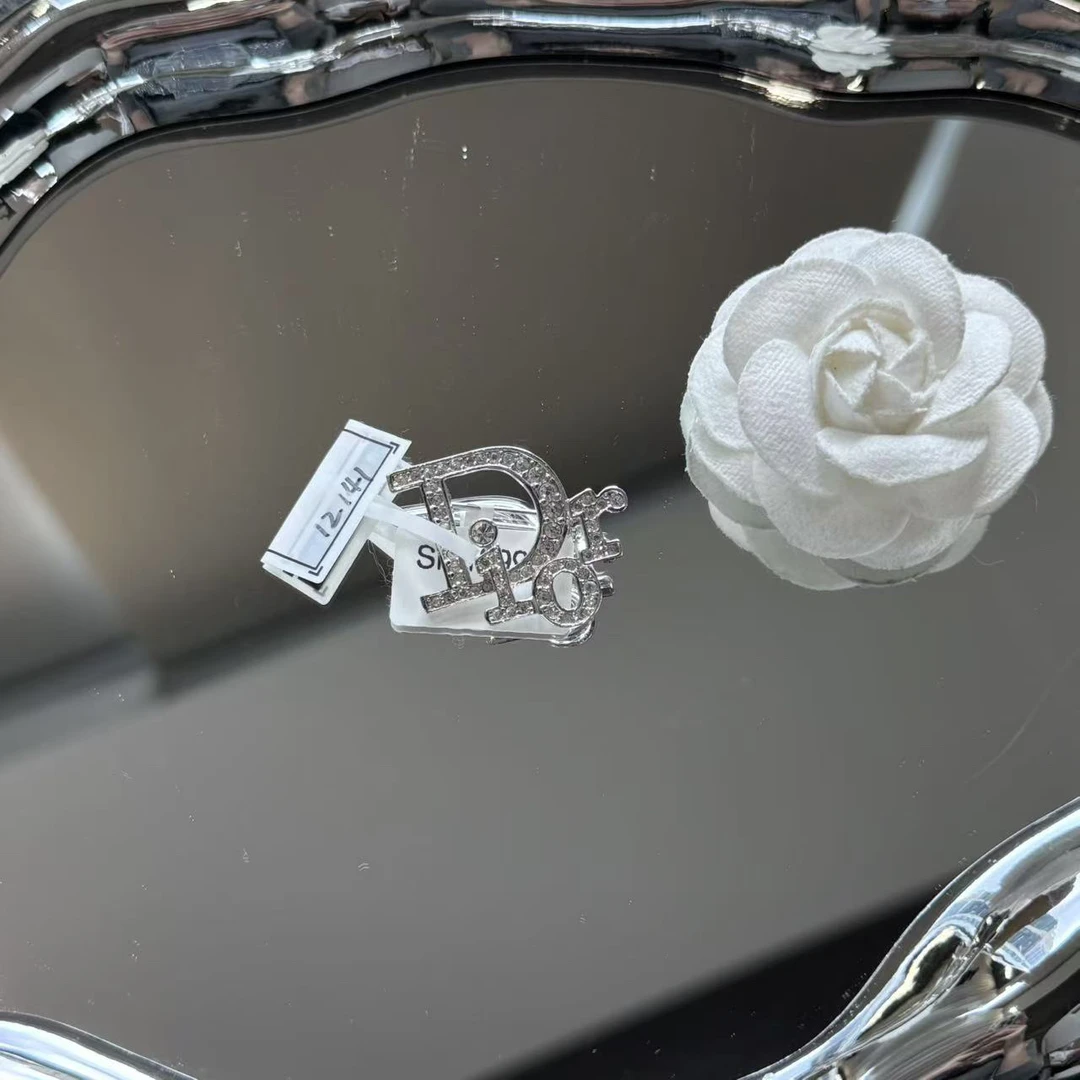 95新 DIOR/迪奥 迪奥银色字母镶石胸针