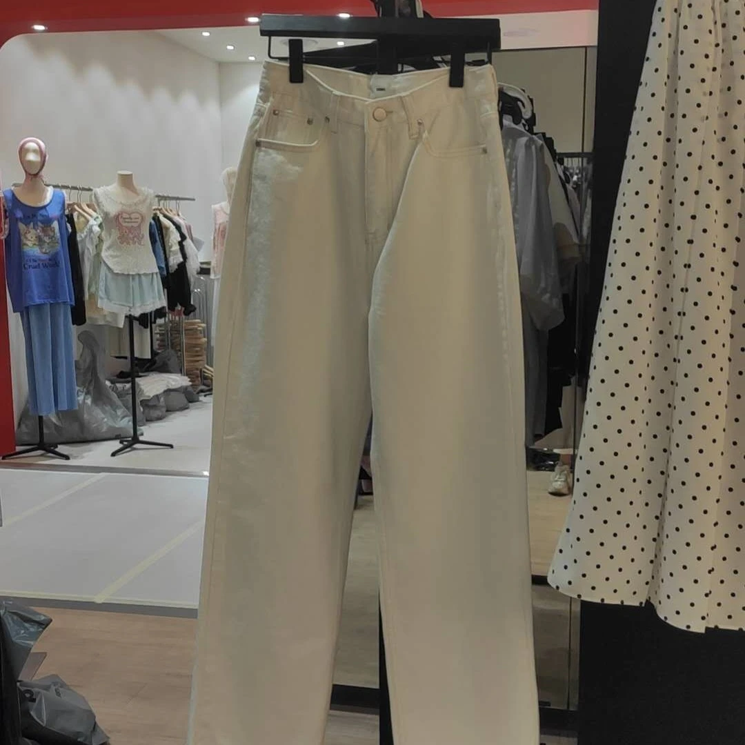 白色高腰牛仔裤NO退换P-4-26窄版阔腿直筒夏季显瘦百搭长裤