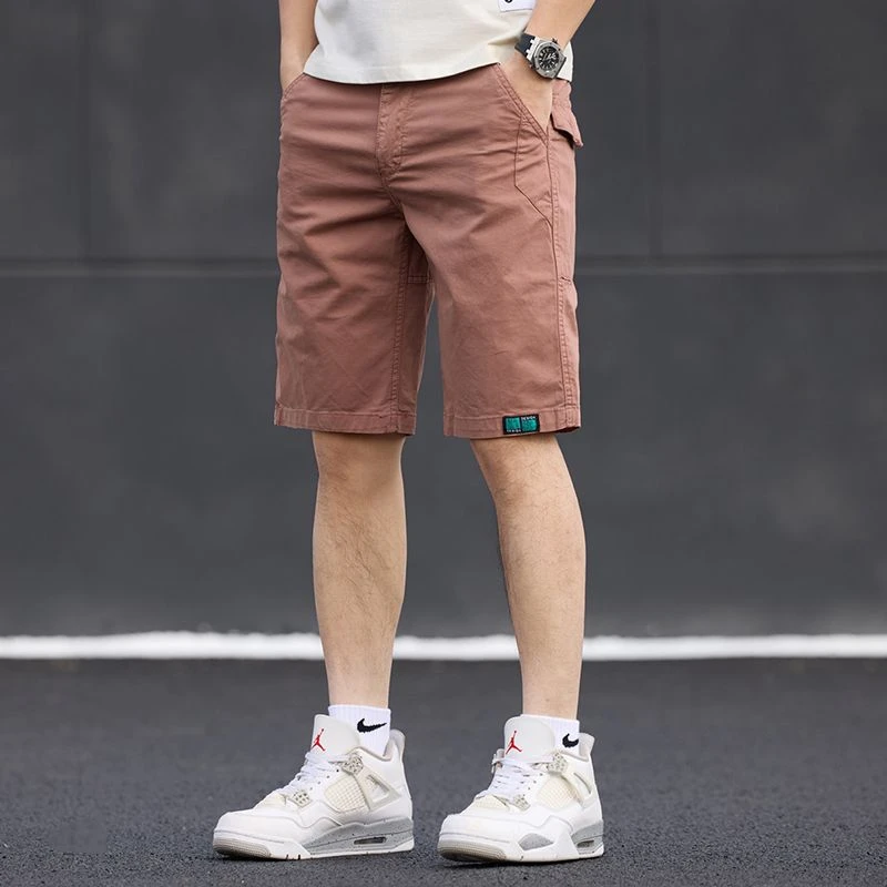2025轻奢砖红色工装短裤男夏季高级感潮牌粉色中裤男士休闲五分裤