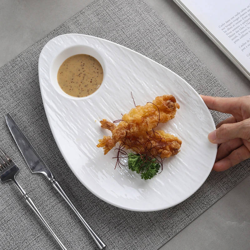 ULai优莱石纹10寸饺子盘家用酒店西餐盘蘸酱盘子石纹