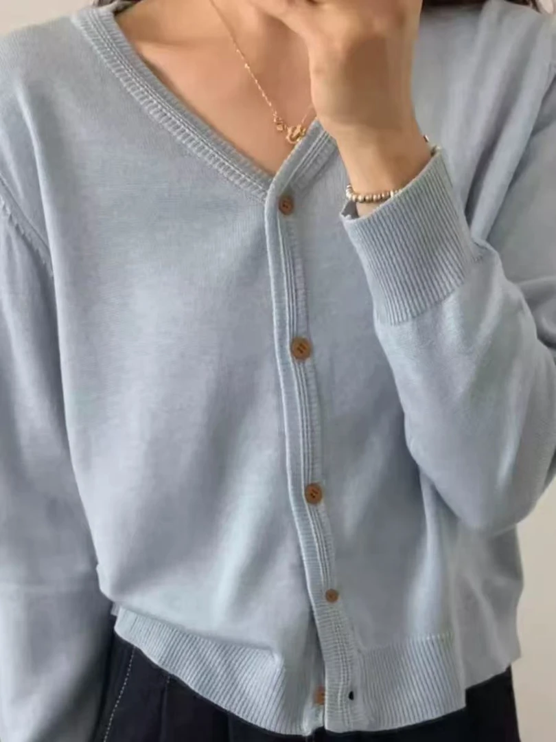 【敏敏】9春季时尚纯色V领开衫上衣