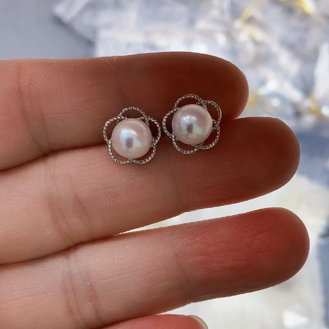 银S925镶嵌特价新品耳饰淡水珍珠