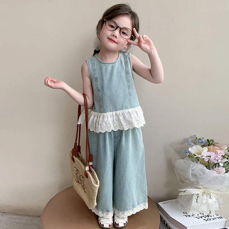 【季末清仓】【原版高品质】女童夏装牛仔套装2025新款女孩两件套