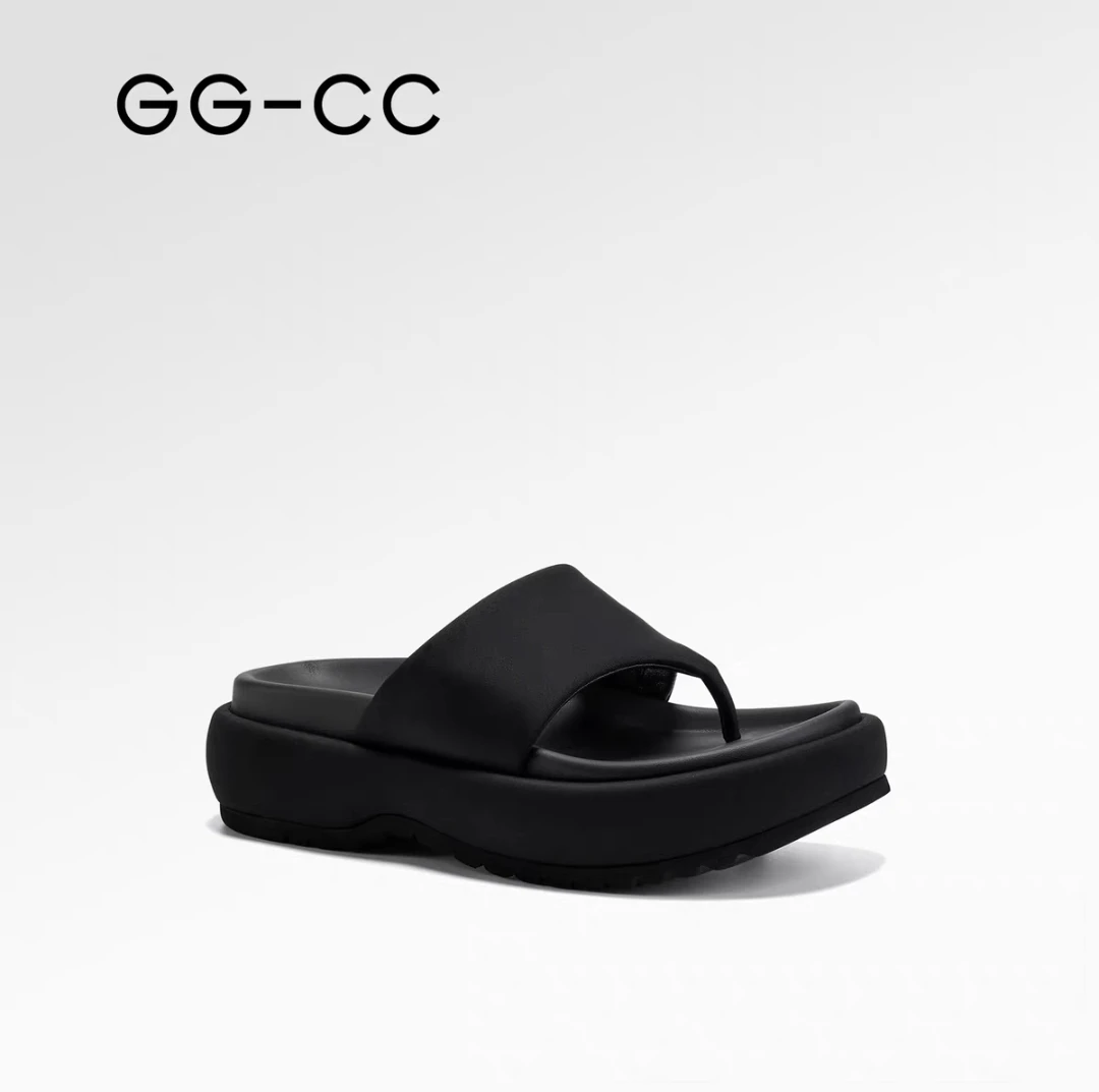 GG-CC【恋恋序曲】2025年夏季时尚厚底夹趾凉拖鞋女黑色人字拖外穿