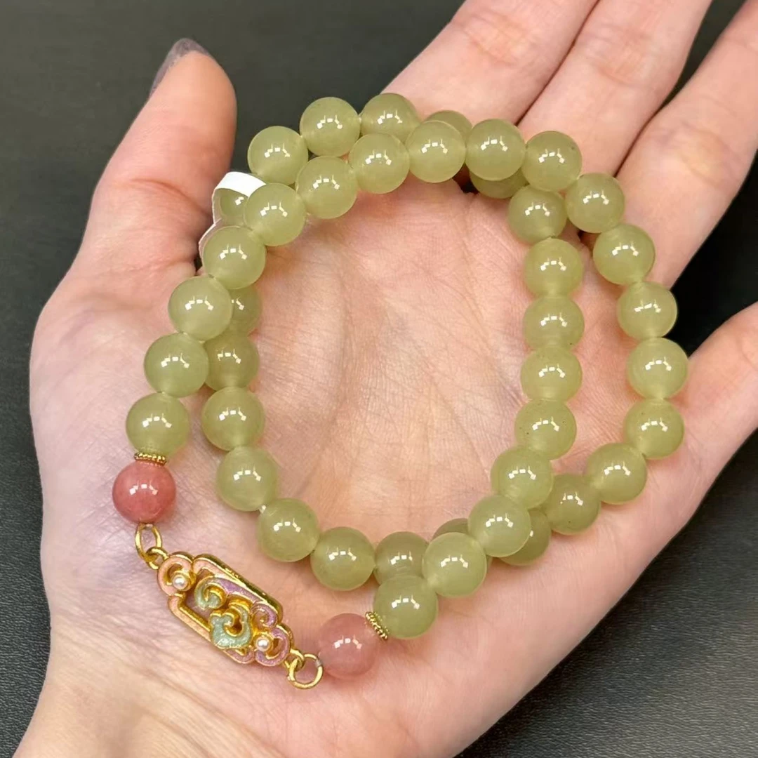 朱朱专属-和田玉配水晶 祥云挂饰双圈手串MK1018