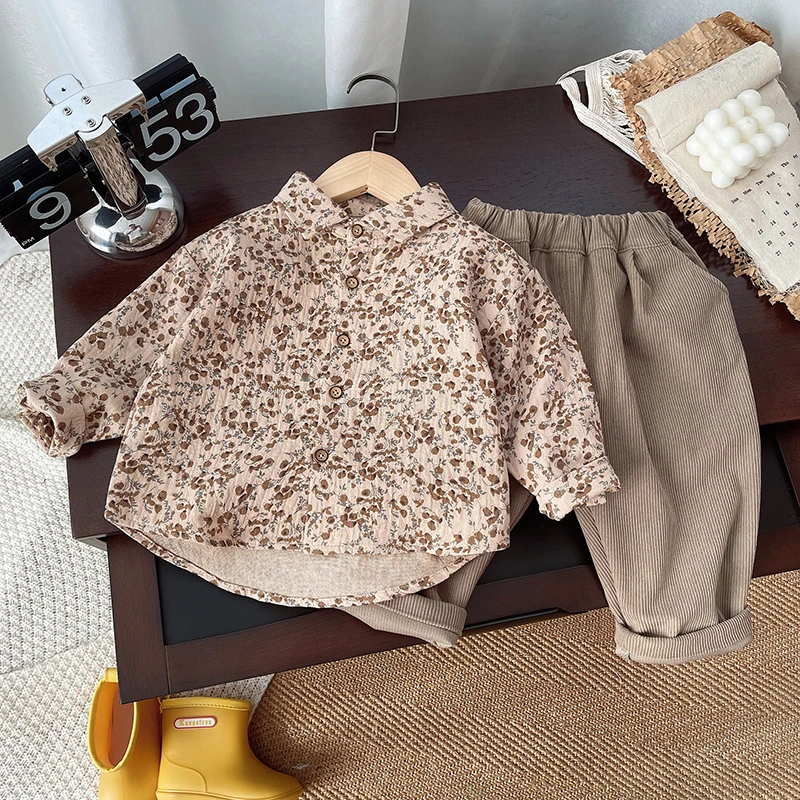 男童棉麻春秋装套装儿童森系洋气衣服男孩宽松长袖衬衫宝宝春季潮