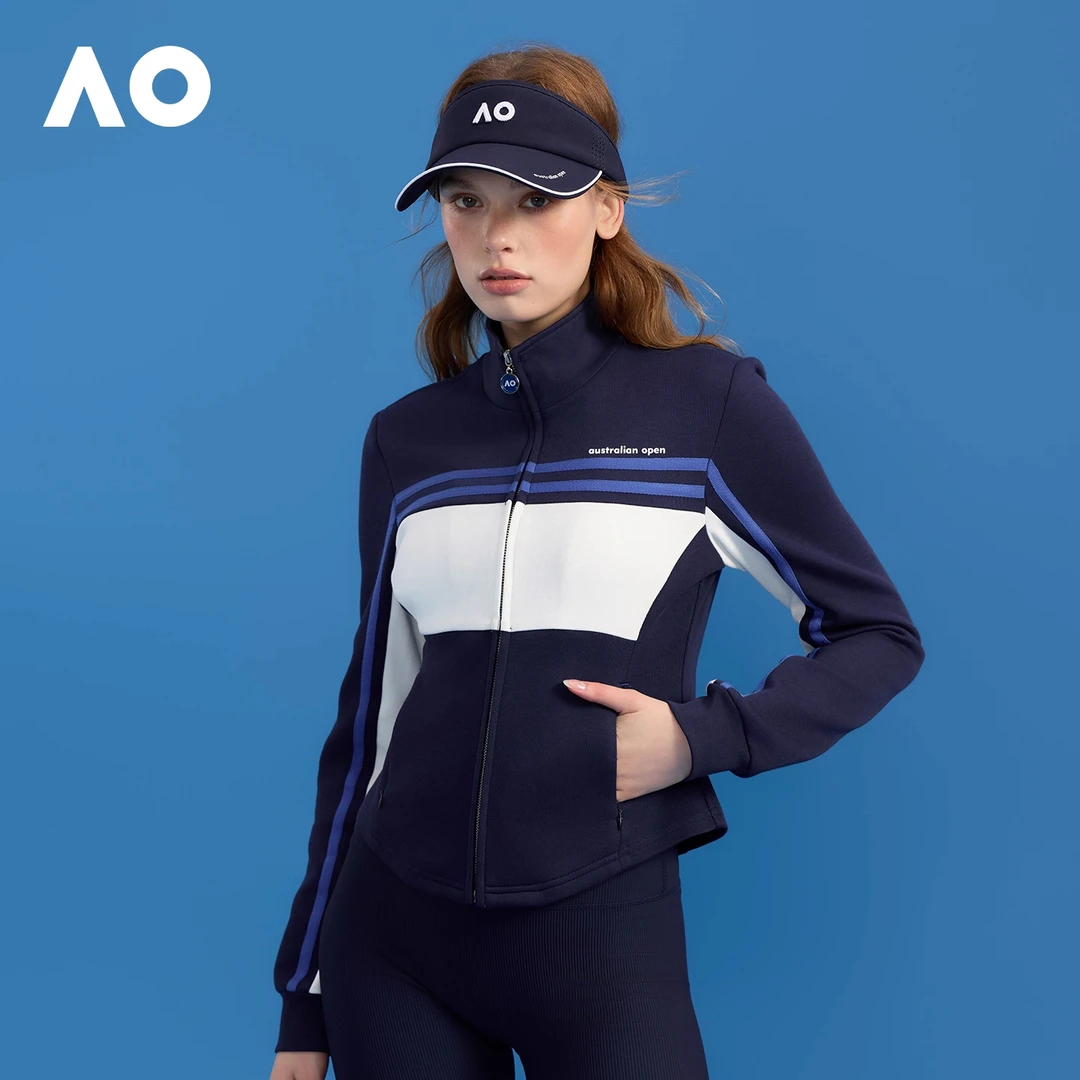 AO澳网运动服休闲服装运动立领茄克撞色修身2025新款运动外套女