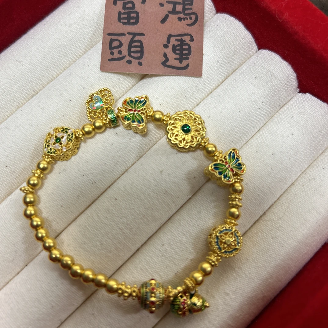 足金999/5D微硬金珐琅彩手串/在线DIY/精品