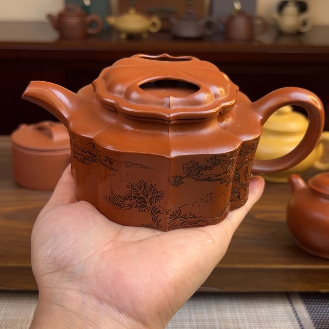 巴****紫砂茶壶朱泥筋纹牛盖全手320cc